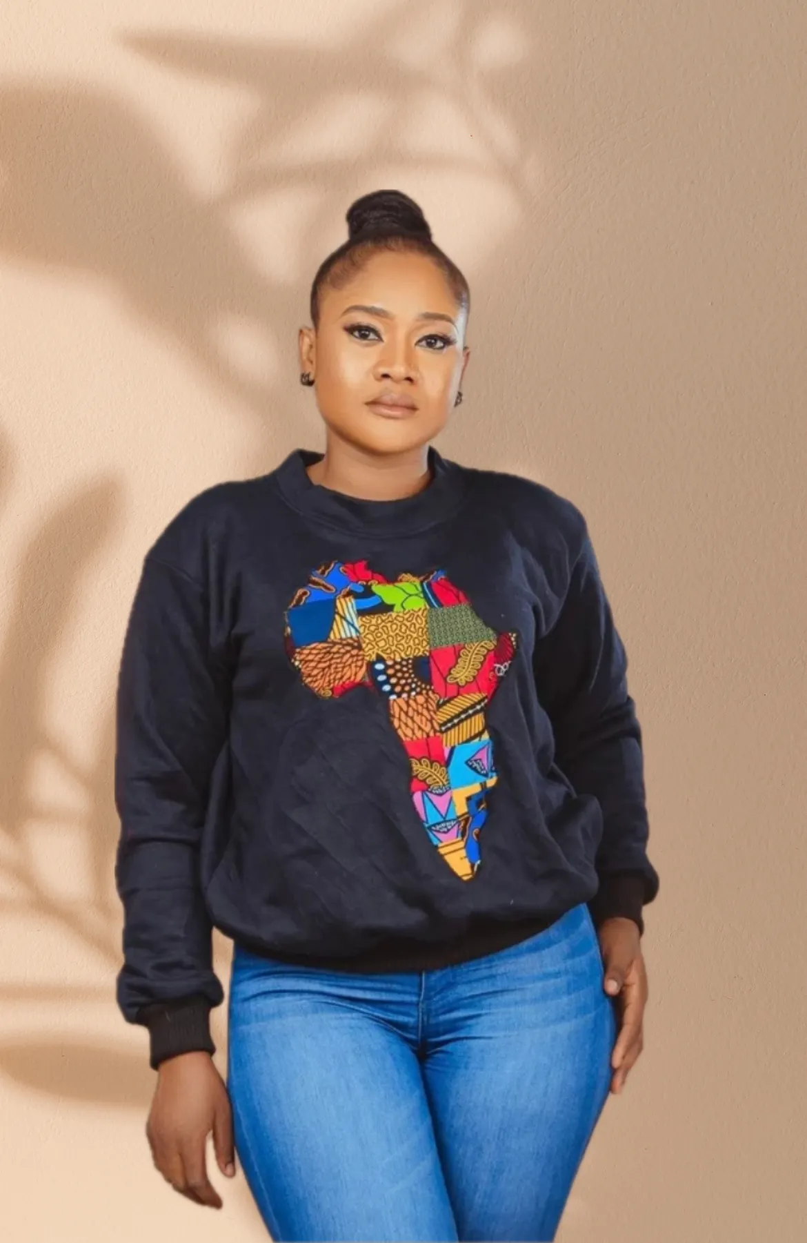 The Ada Map of Africa Ankara Crewneck Sweatshirt Jumper in Black