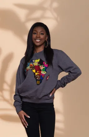 The Ada Map of Africa Ankara Crewneck Sweatshirt Jumper in Mustard Grey