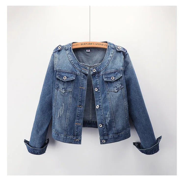 The Round Neck Casual Short Jacket Plus Size Denim Jacket Female Students