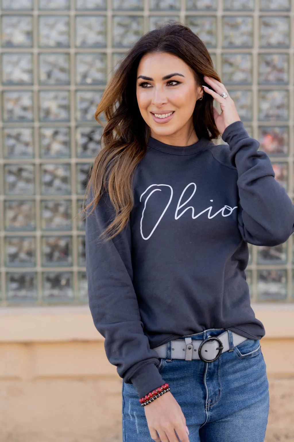 Thin Cursive Ohio Graphic Crewneck