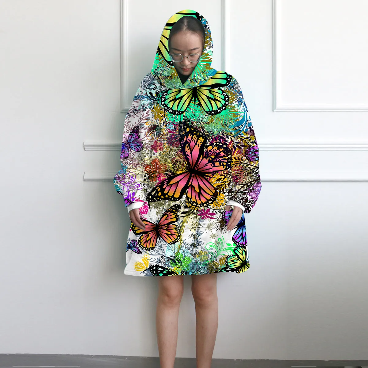 Tropical Butterflies Wearable Blanket Hoodie