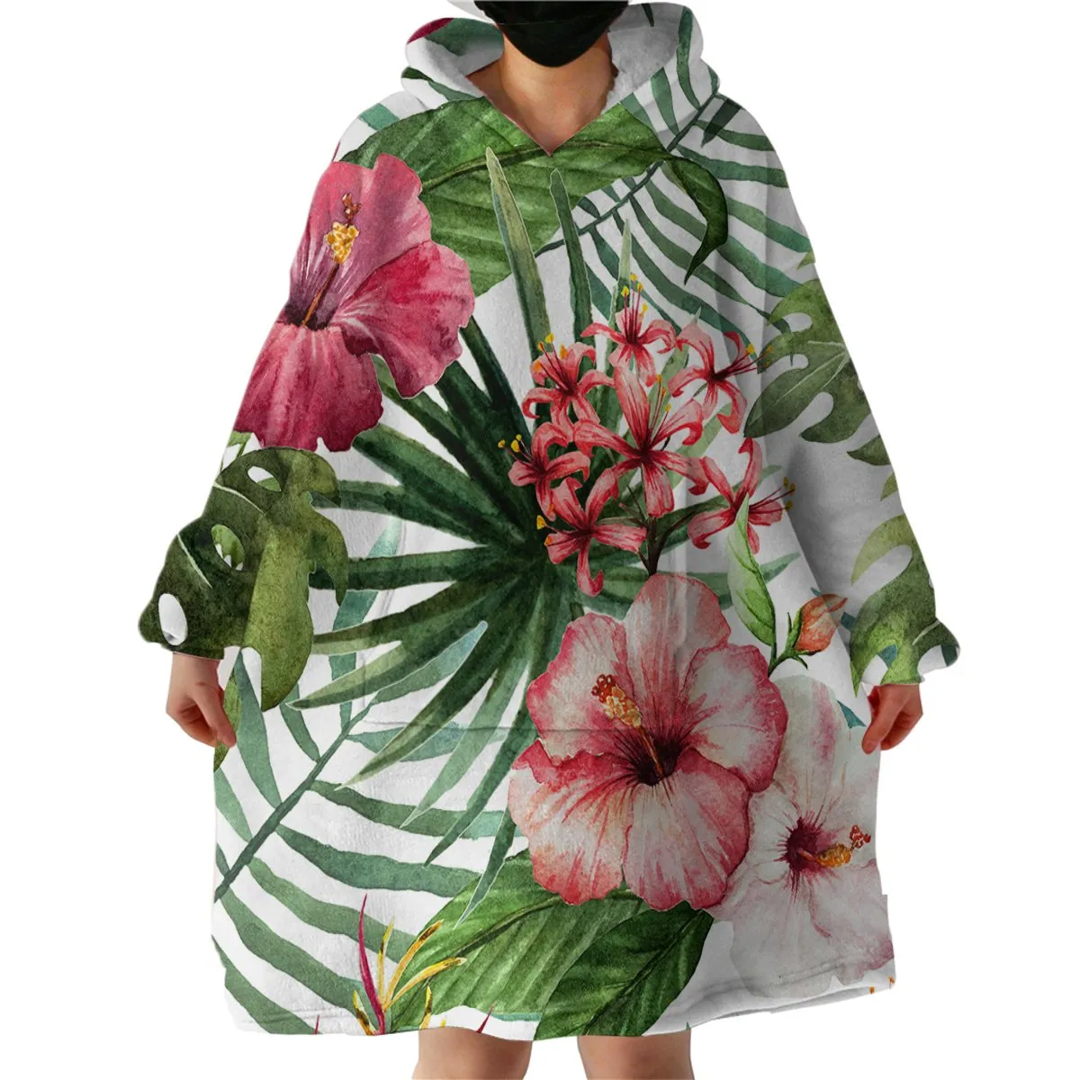 Tropical Hibiscus Wearable Blanket Hoodie