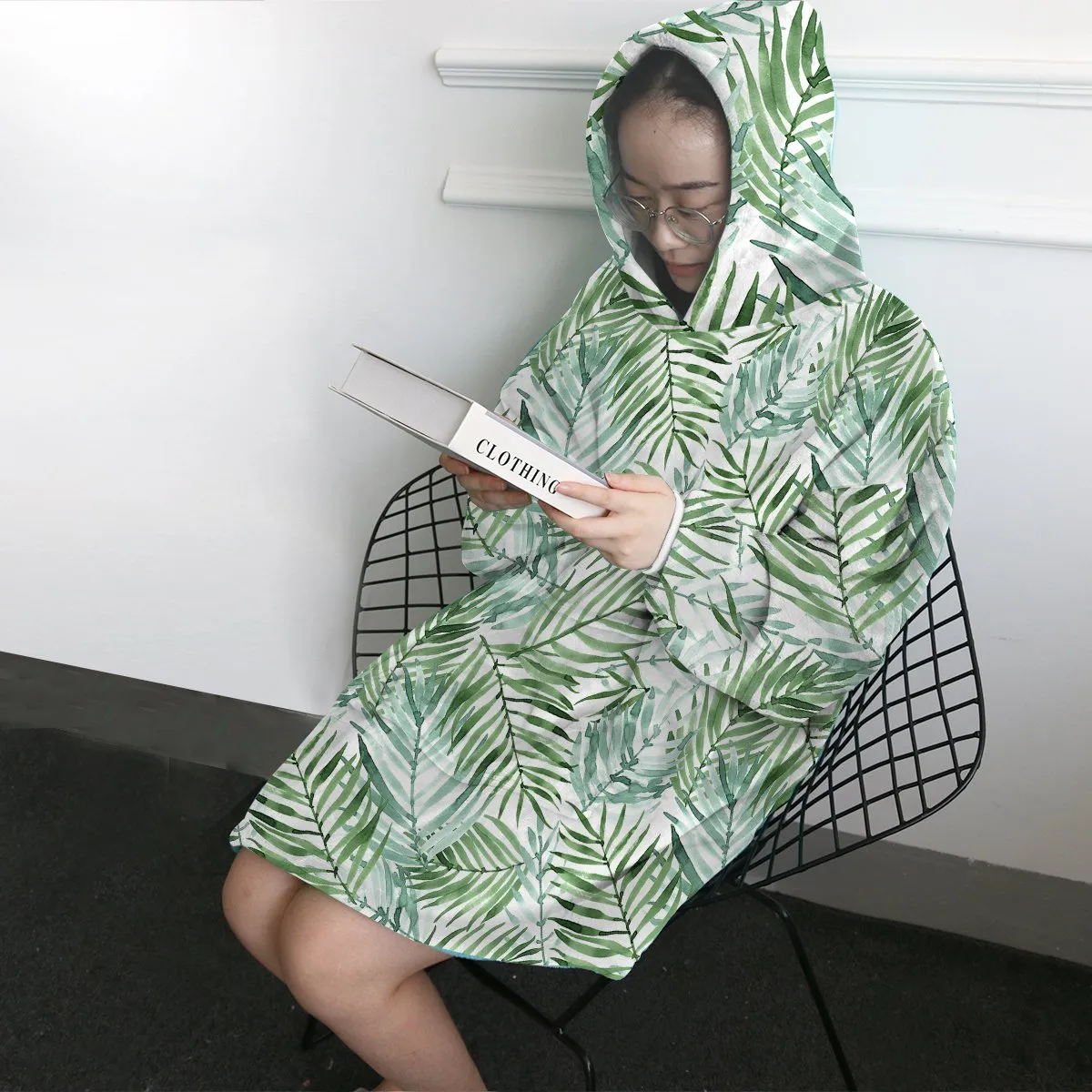 Tropical Palm Leaves Wearable Blanket Hoodie