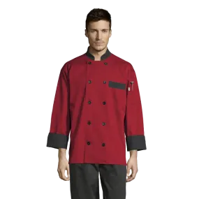 Uncommon Threads Chef Coat 2XL Red w/Black Trim Unisex 65/35 Poly/Cotton Twill