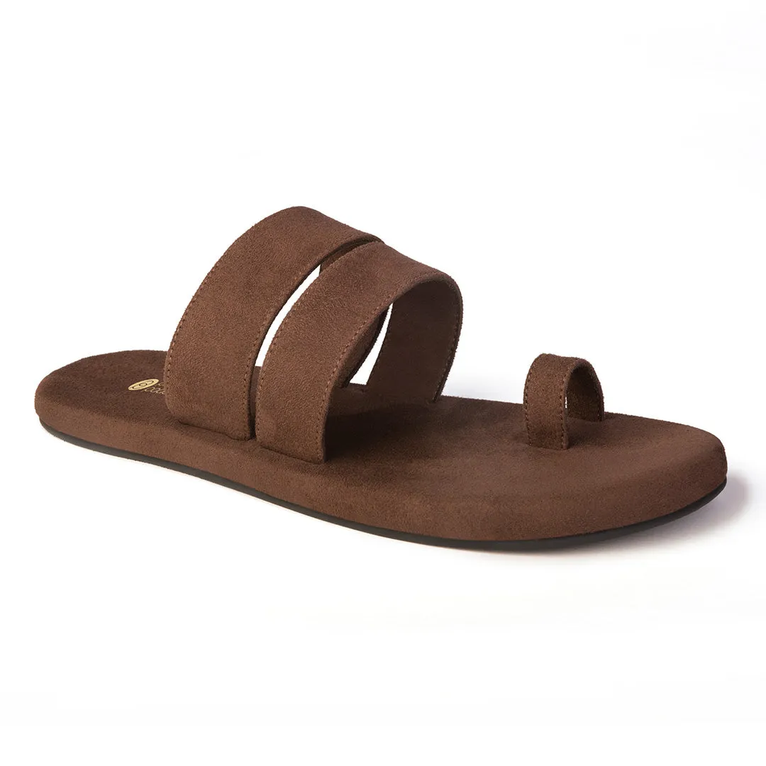 Uri Luxe - Toe-Ring Vegan Suede Brown Men Slides