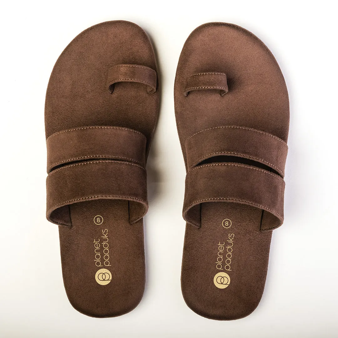 Uri Luxe - Toe-Ring Vegan Suede Brown Men Slides