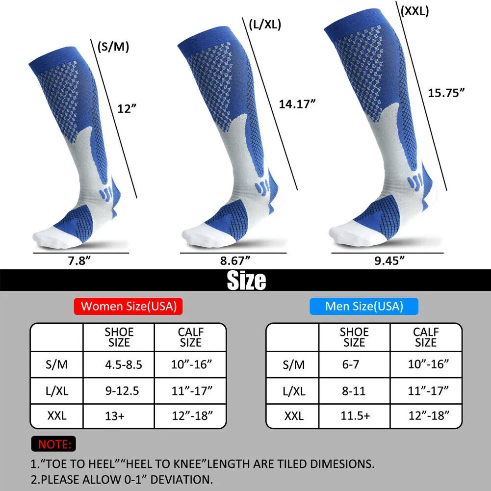 US 3-6 Pairs Medical Sport Compression Socks 20-30 mmhg for Edema Varicose Veins