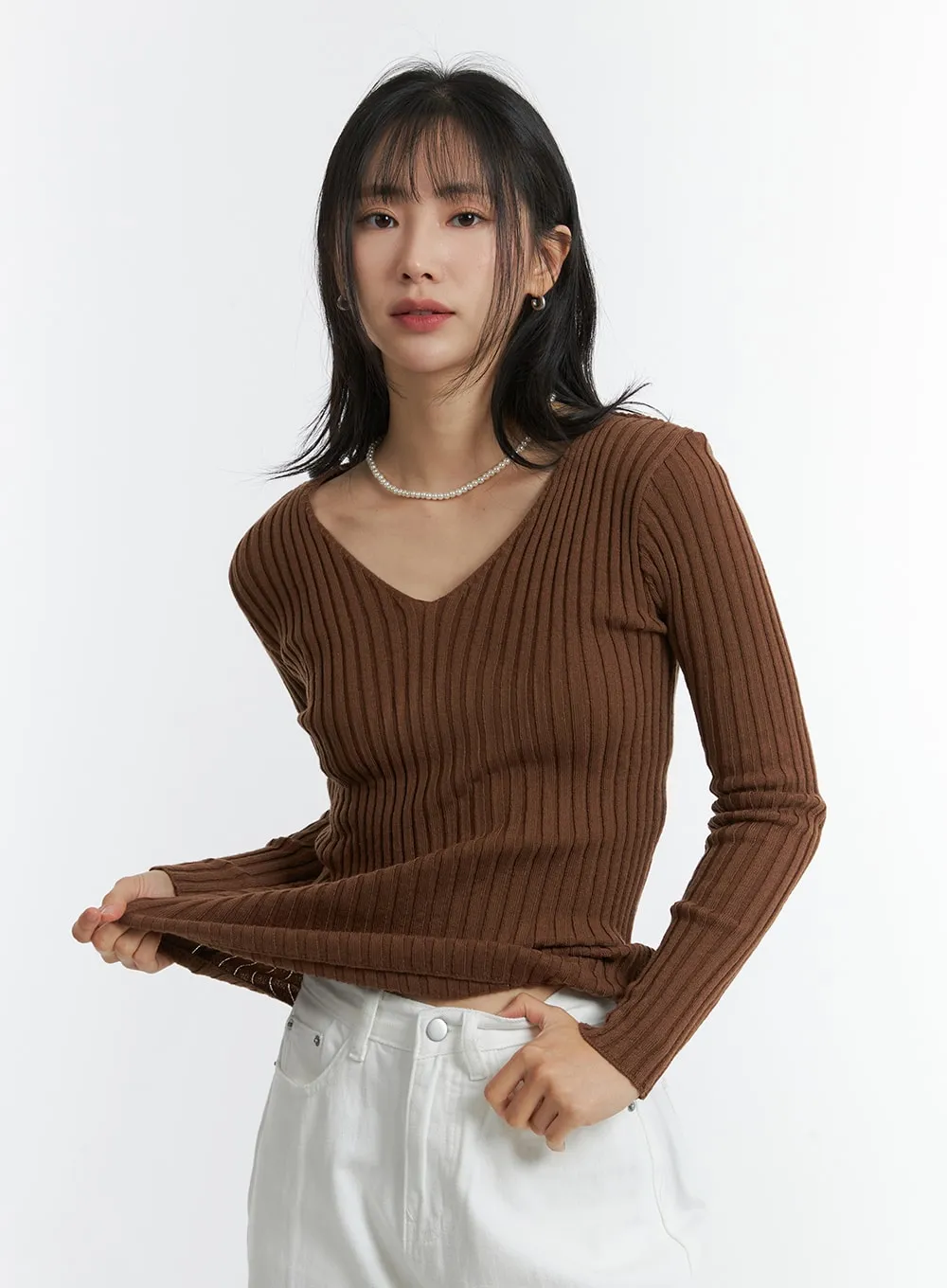 V-Neck Wool Rib Sweater OD315