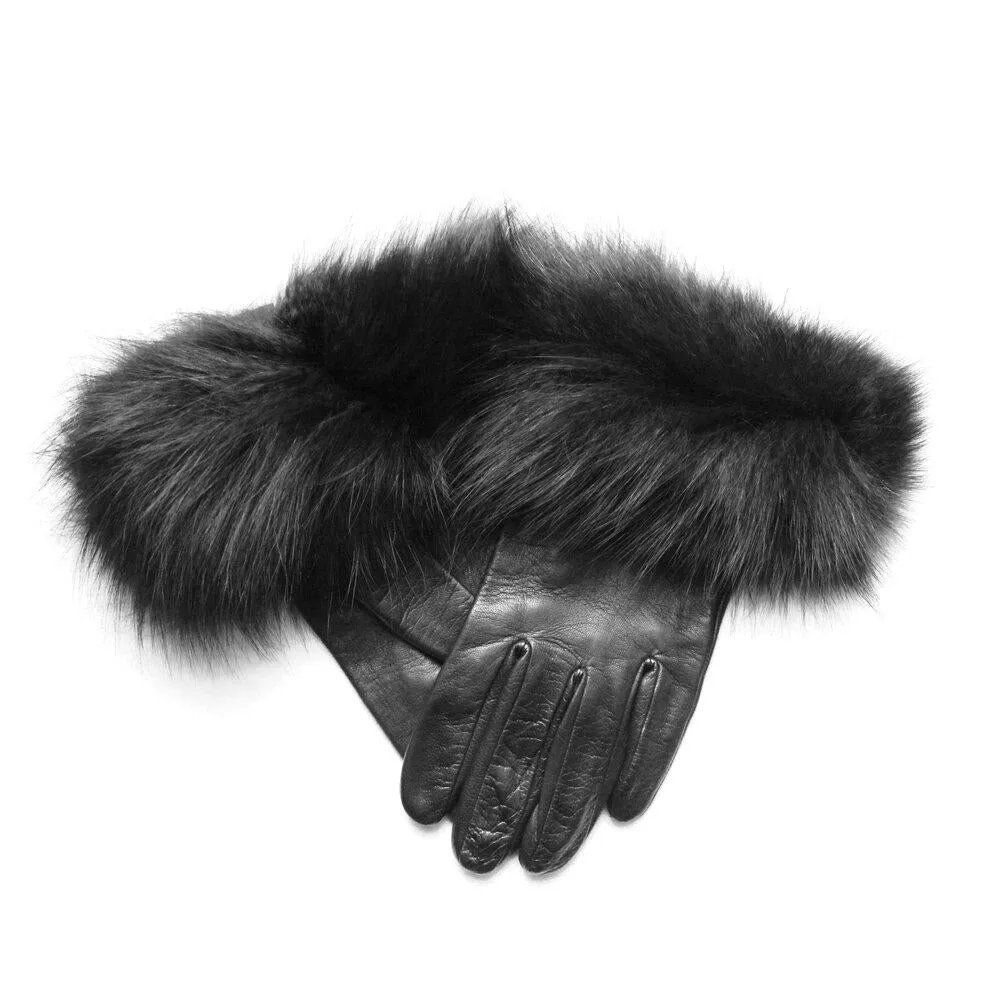 Veronique Huge Cuff - Women's Silk Lined Huge Cuff Leather Gloves