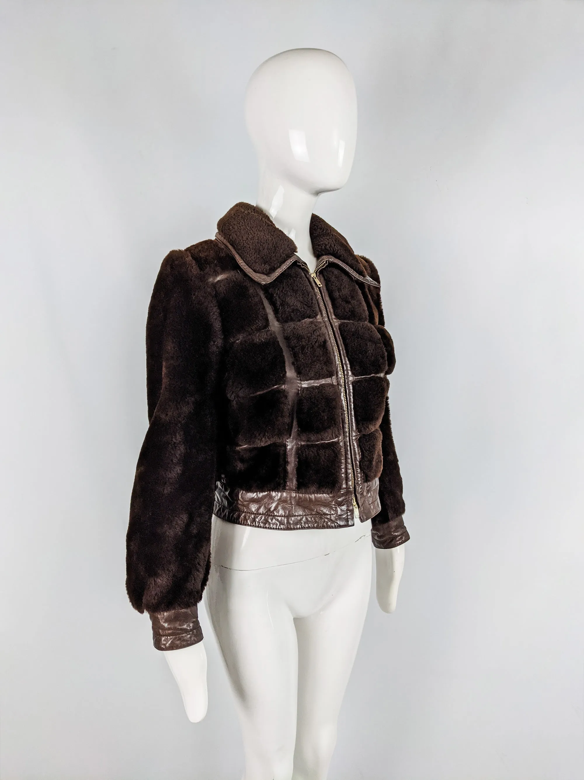 Vintage Brown Shearling & Leather Trim Coat, 1980s