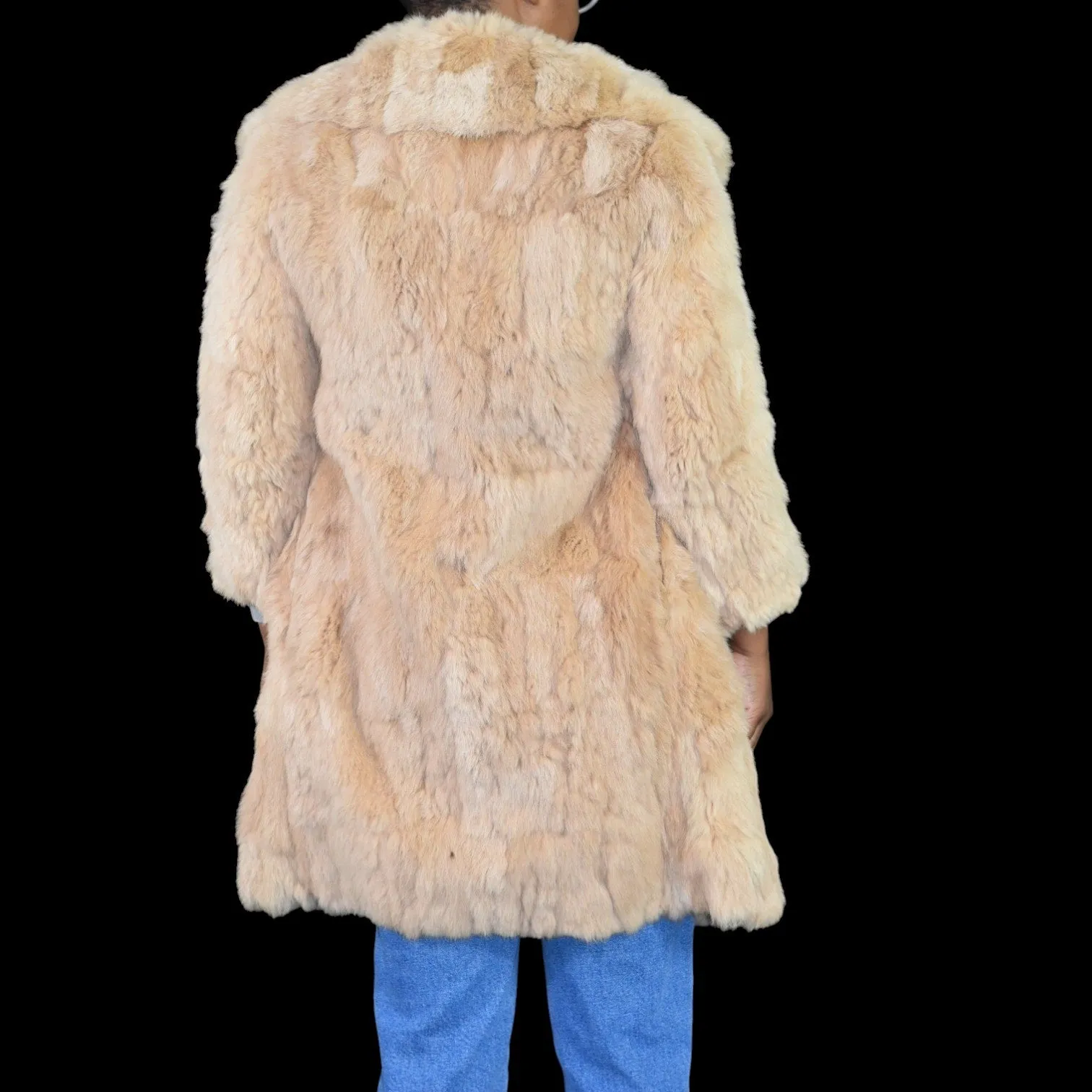 Vintage Dino Ricco Rabbit Fur Coat Tan Blond Chunky Jacket Slim Retro Trench Shaggy Size XXS