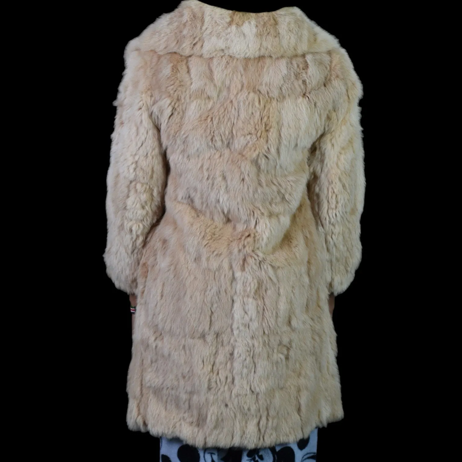 Vintage Dino Ricco Rabbit Fur Coat Tan Blond Chunky Jacket Slim Retro Trench Shaggy Size XXS