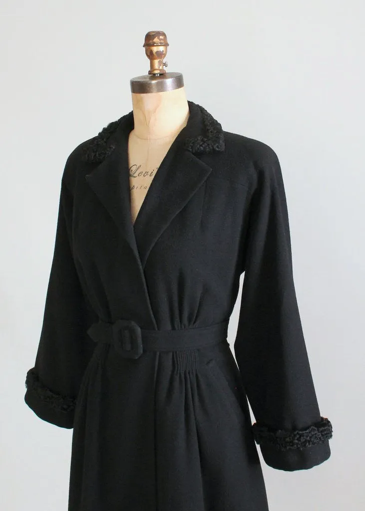 Vintage Early 1940s Black Wool Princess Coat