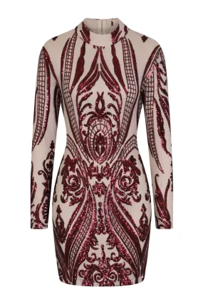 Vixen Red Nude Tribal Illusion Sequin Bodycon Dress