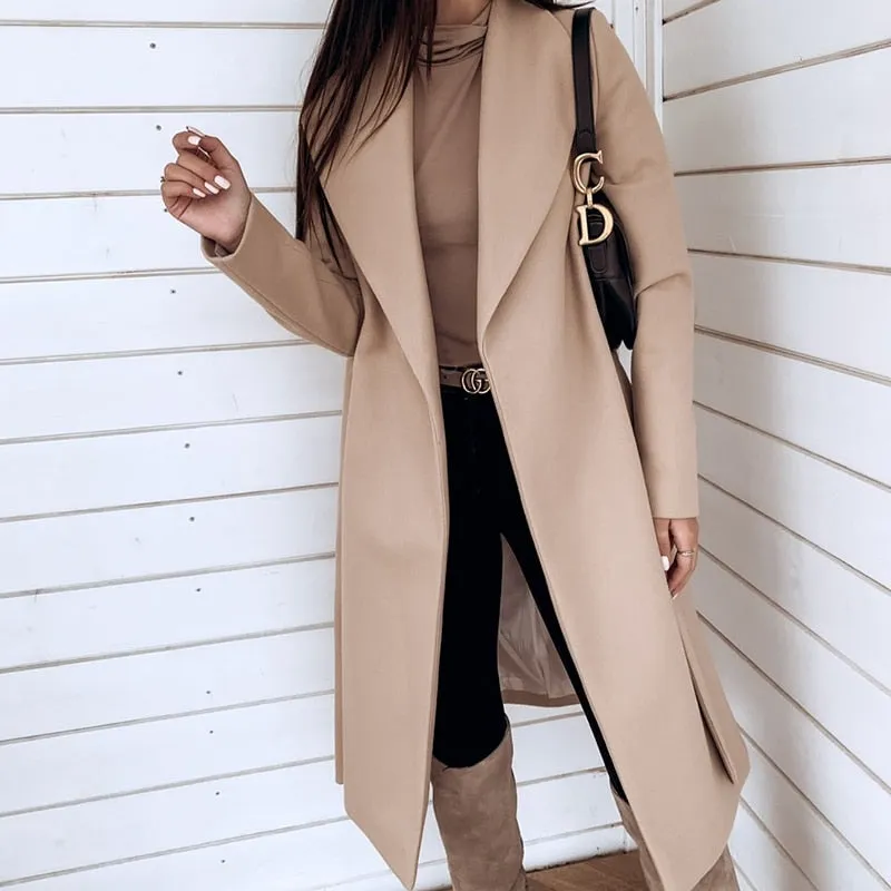 Wenkouban Korean Women's Overcoat Jacket Coats Autumn and Winter Long  XXXL Winter Coat Women Sashes Slim Long Trench Female Women