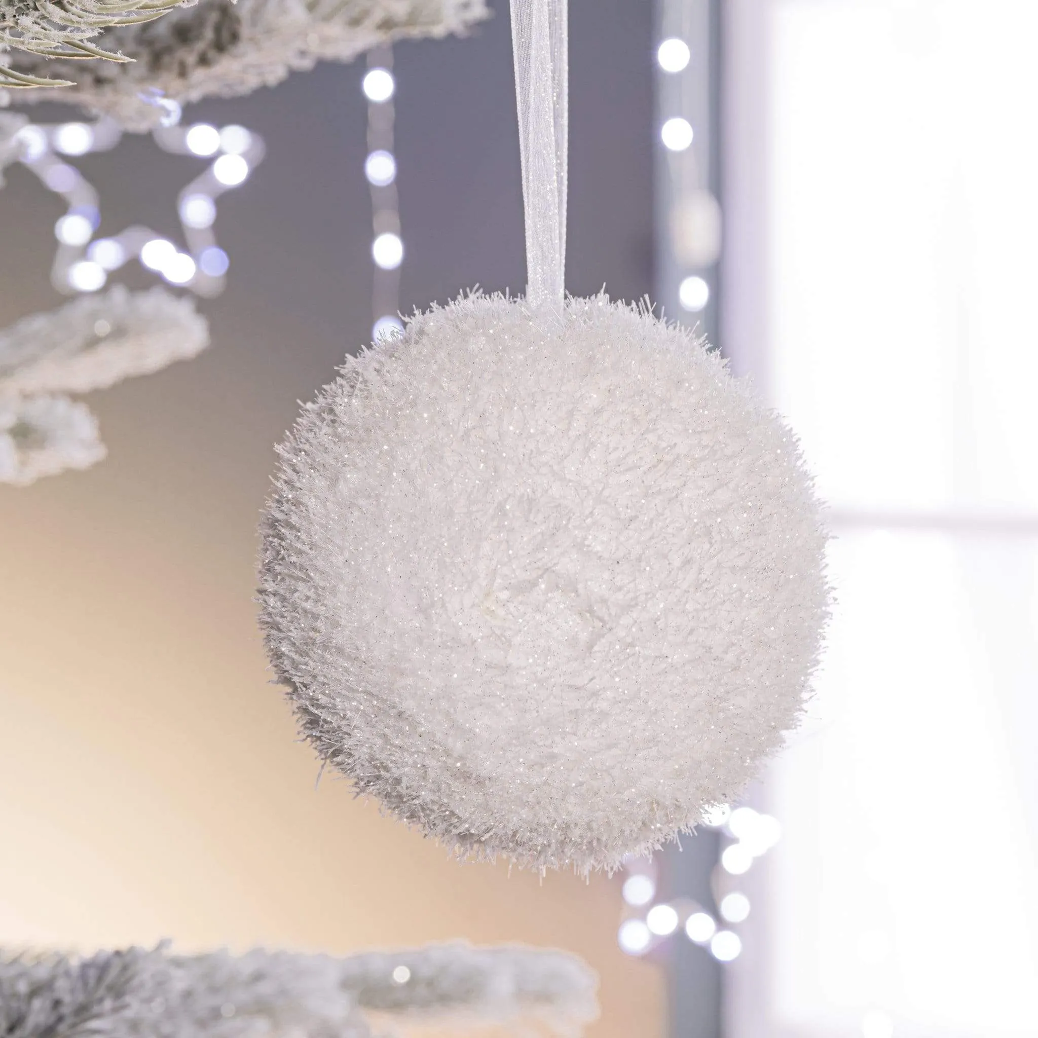 White Frosted Foam Bauble - 10cm