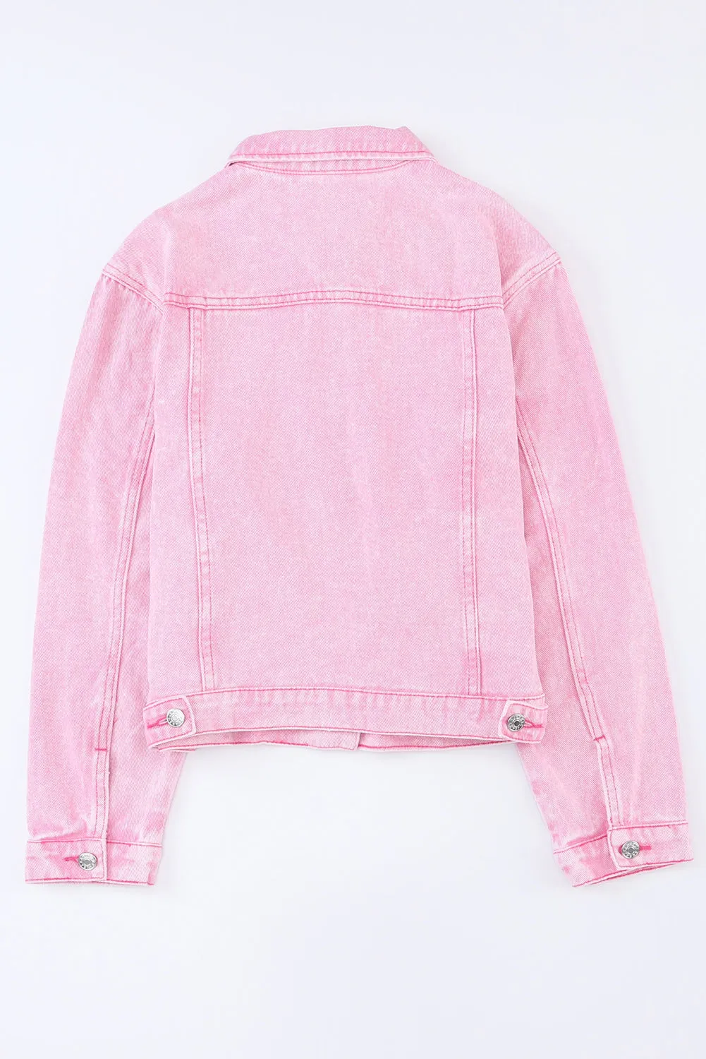 Wholesale Pink Light Wash Flap Pockets Button Up Denim Jacket