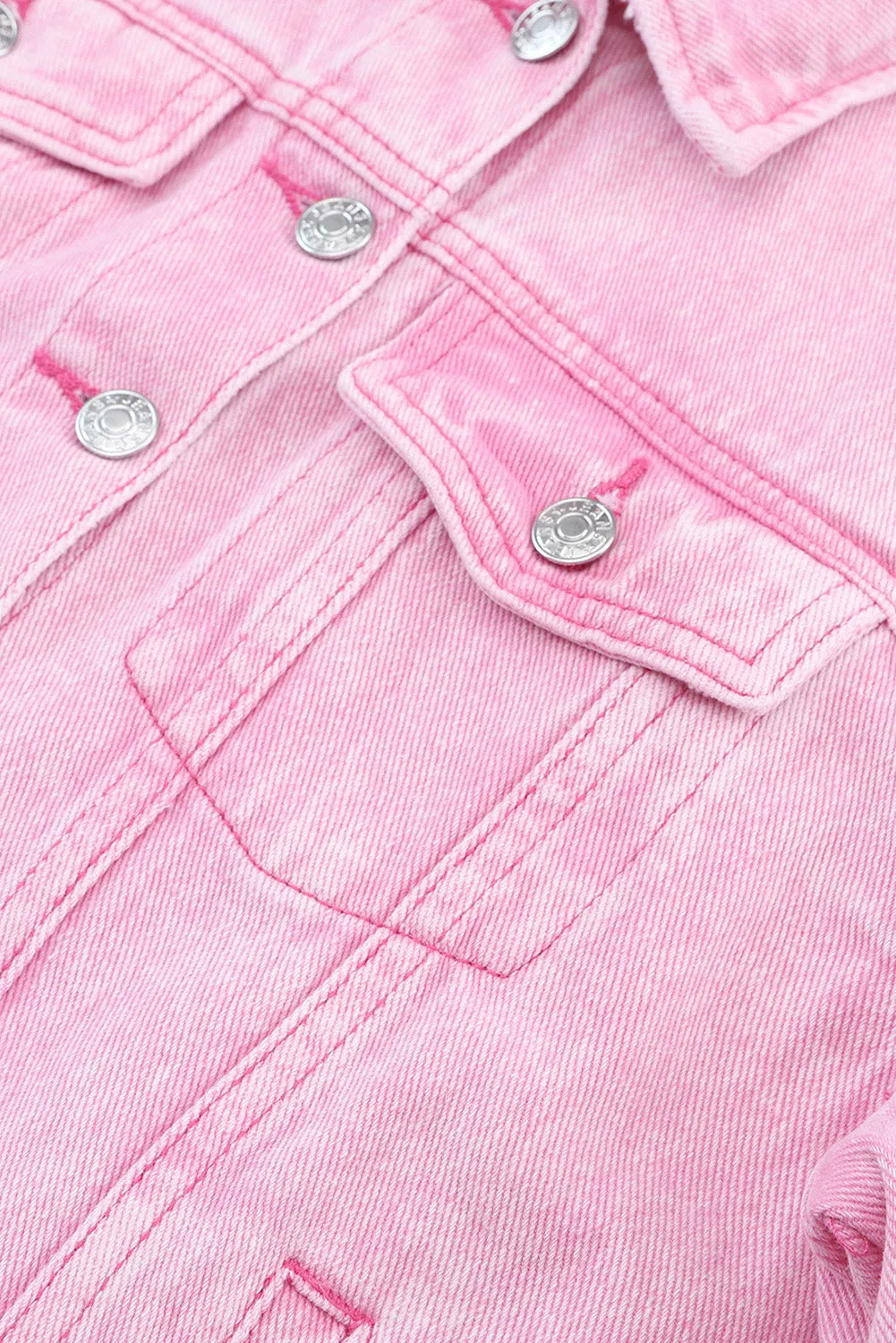 Wholesale Pink Light Wash Flap Pockets Button Up Denim Jacket