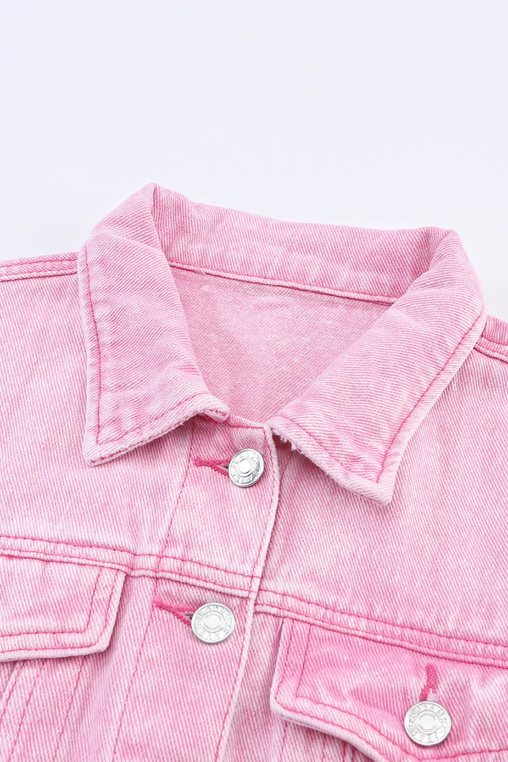 Wholesale Pink Light Wash Flap Pockets Button Up Denim Jacket