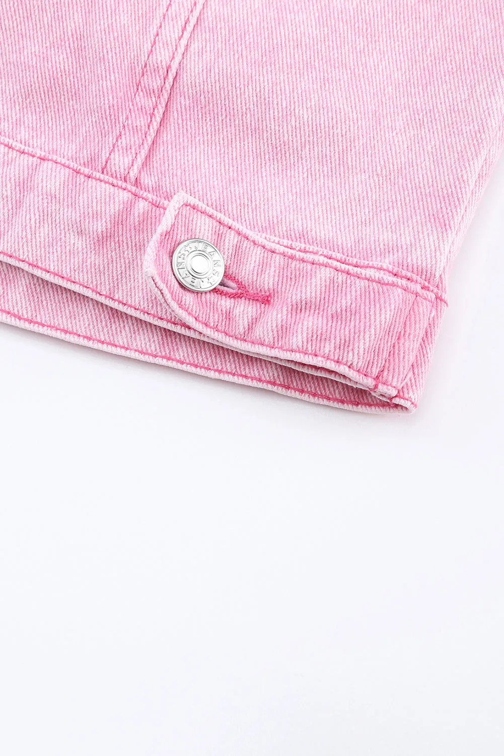 Wholesale Pink Light Wash Flap Pockets Button Up Denim Jacket