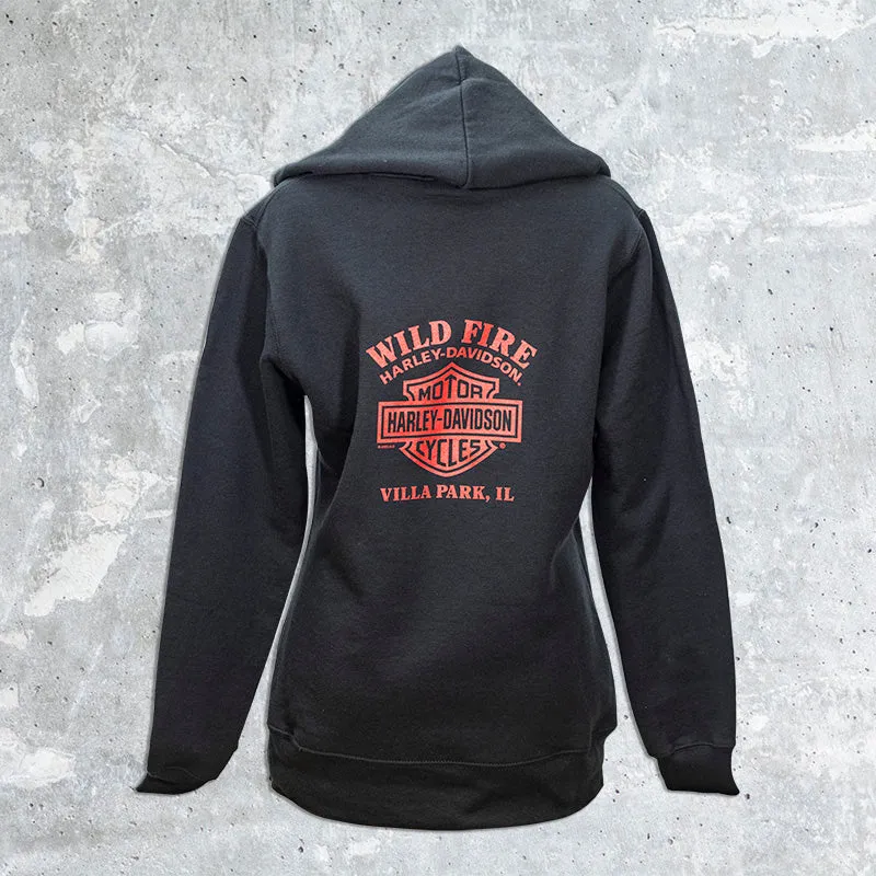 Wildfire Harley Davidson-Women's Pull Over Hoodie with Accented Skull