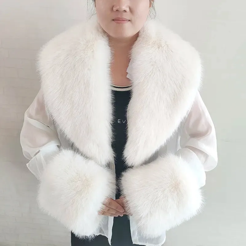 Winter Faux Fox Fur Scarf Artificial Fur Collar And Cuff Set