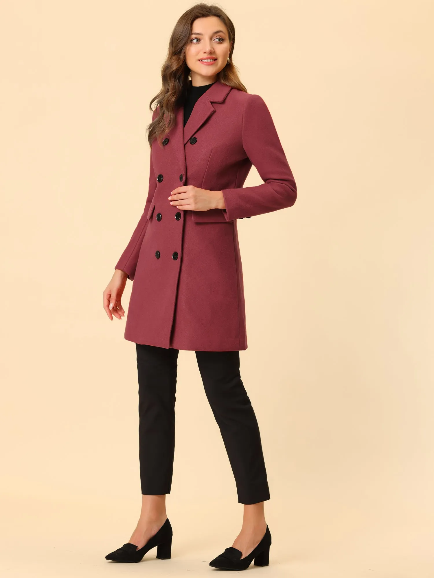 Winter Long Sleeve Notched Lapel Double Breasted Trench Coat