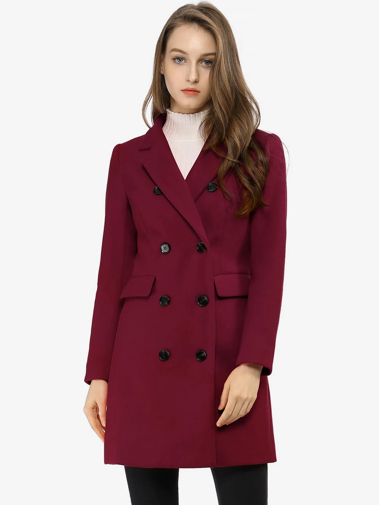 Winter Long Sleeve Notched Lapel Double Breasted Trench Coat