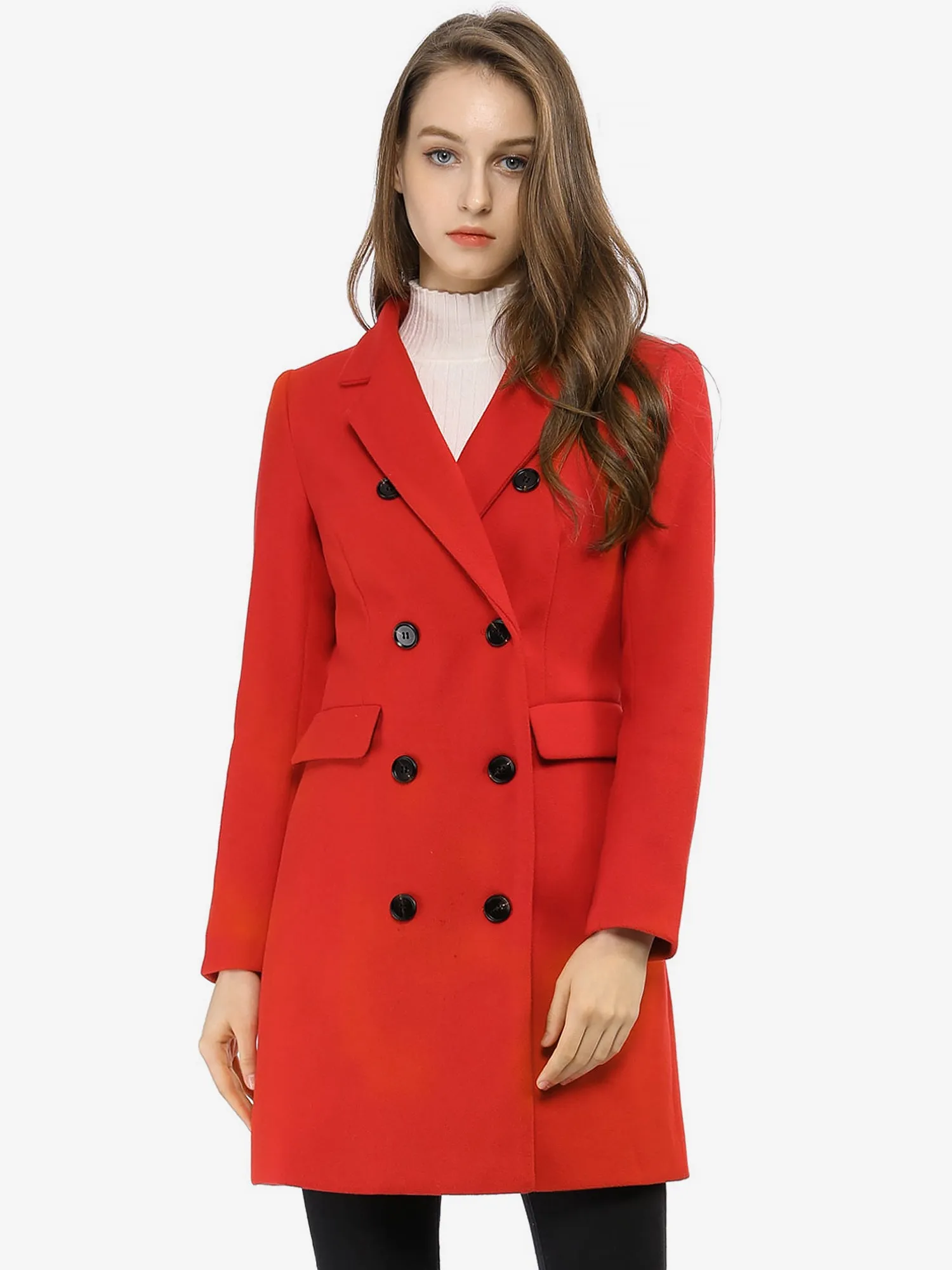 Winter Long Sleeve Notched Lapel Double Breasted Trench Coat