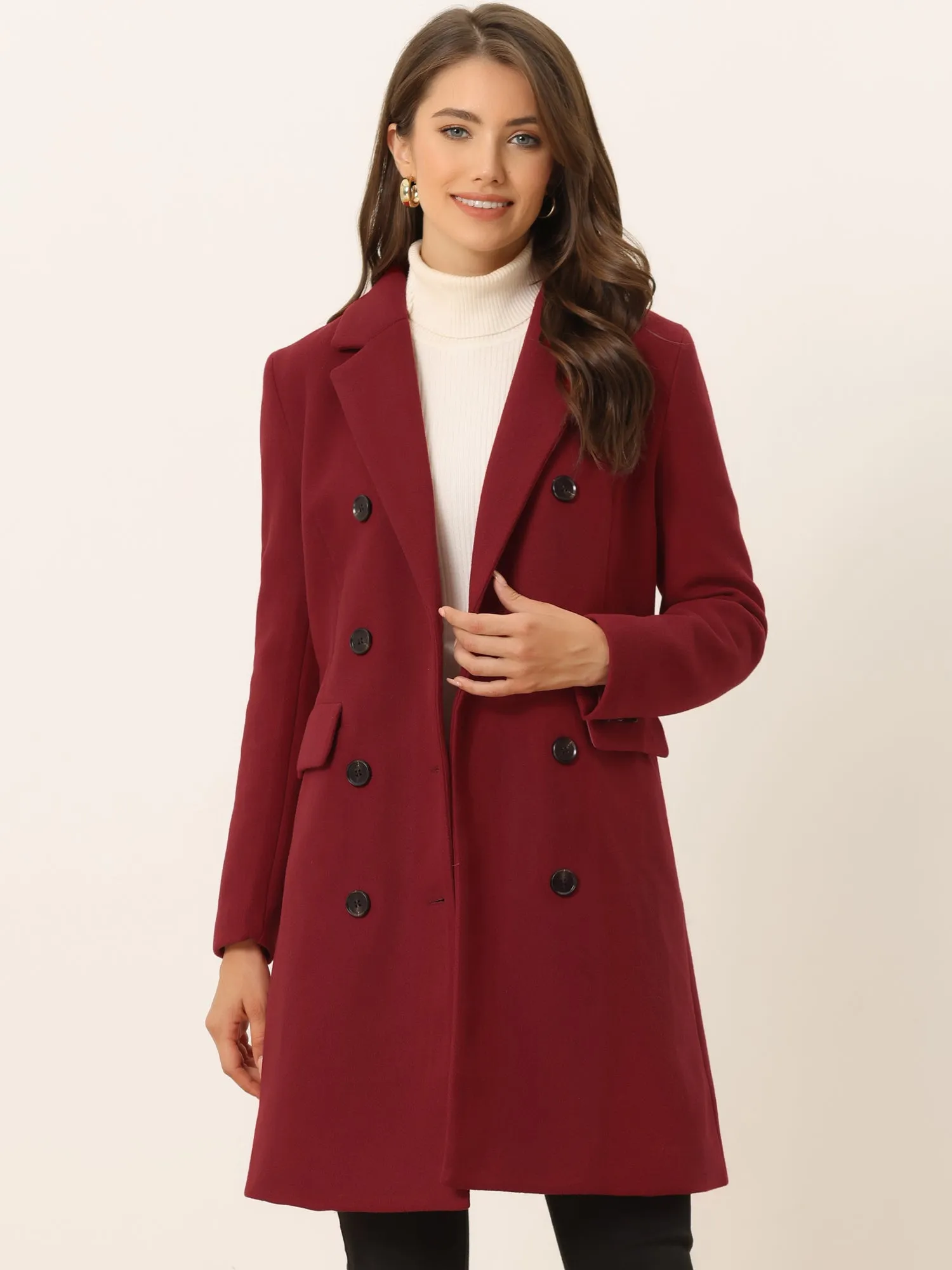 Winter Long Sleeve Notched Lapel Double Breasted Trench Coat