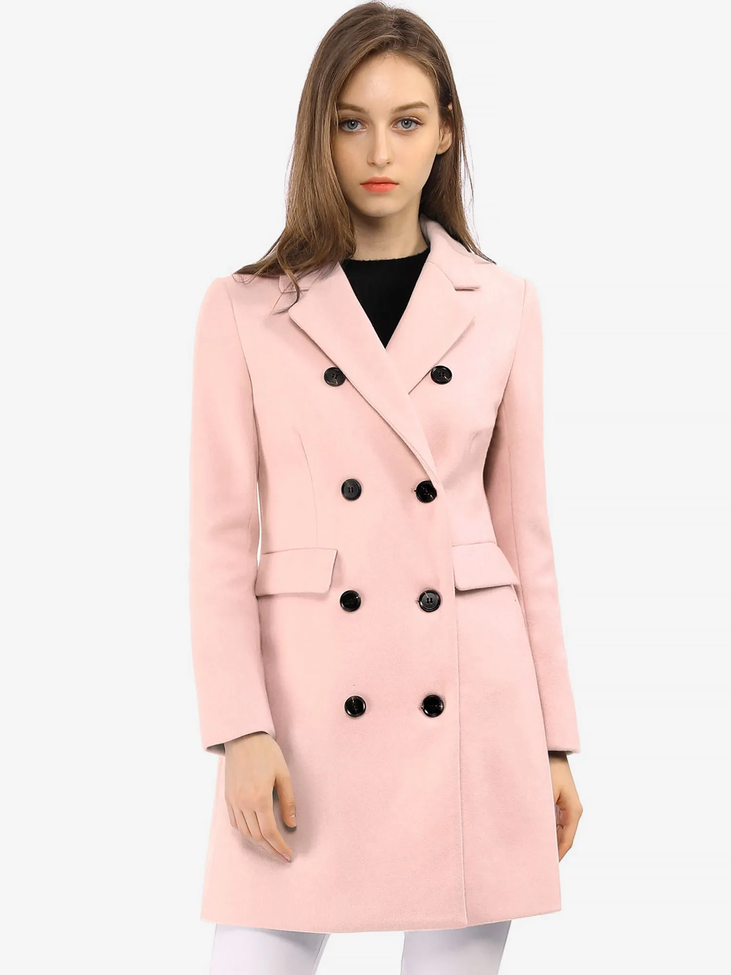 Winter Long Sleeve Notched Lapel Double Breasted Trench Coat