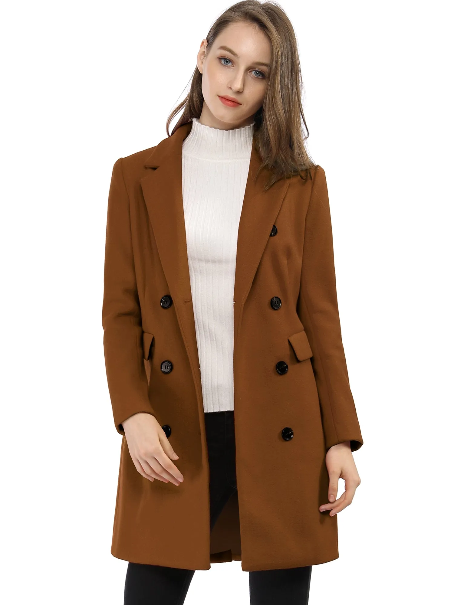 Winter Long Sleeve Notched Lapel Double Breasted Trench Coat