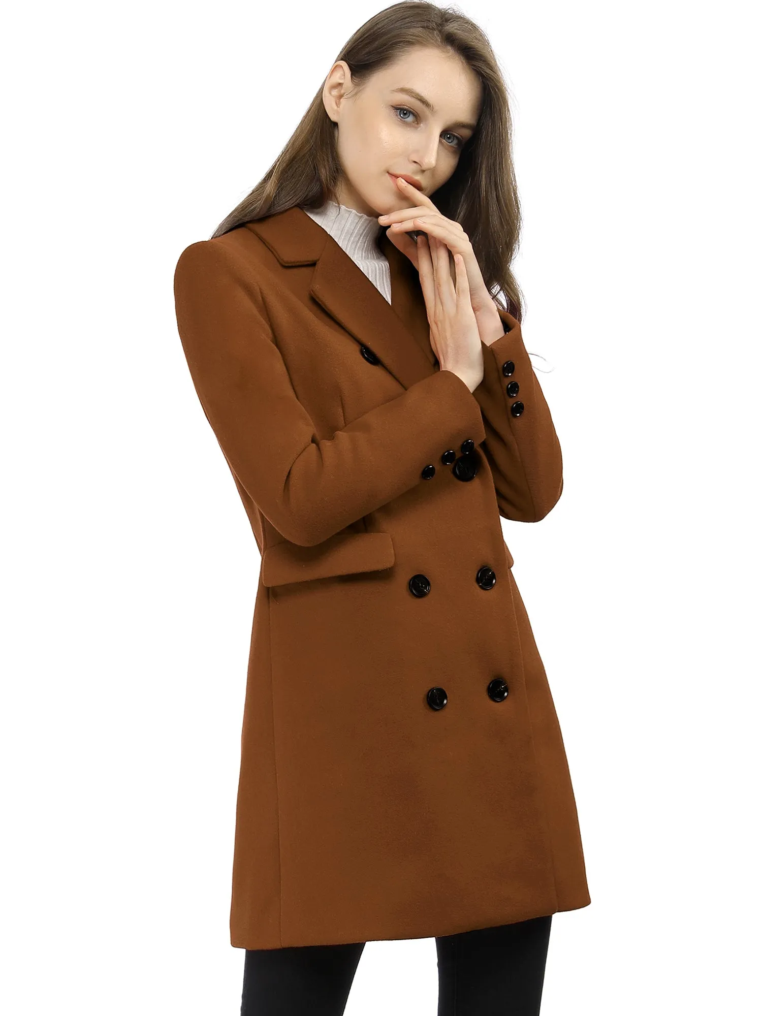 Winter Long Sleeve Notched Lapel Double Breasted Trench Coat