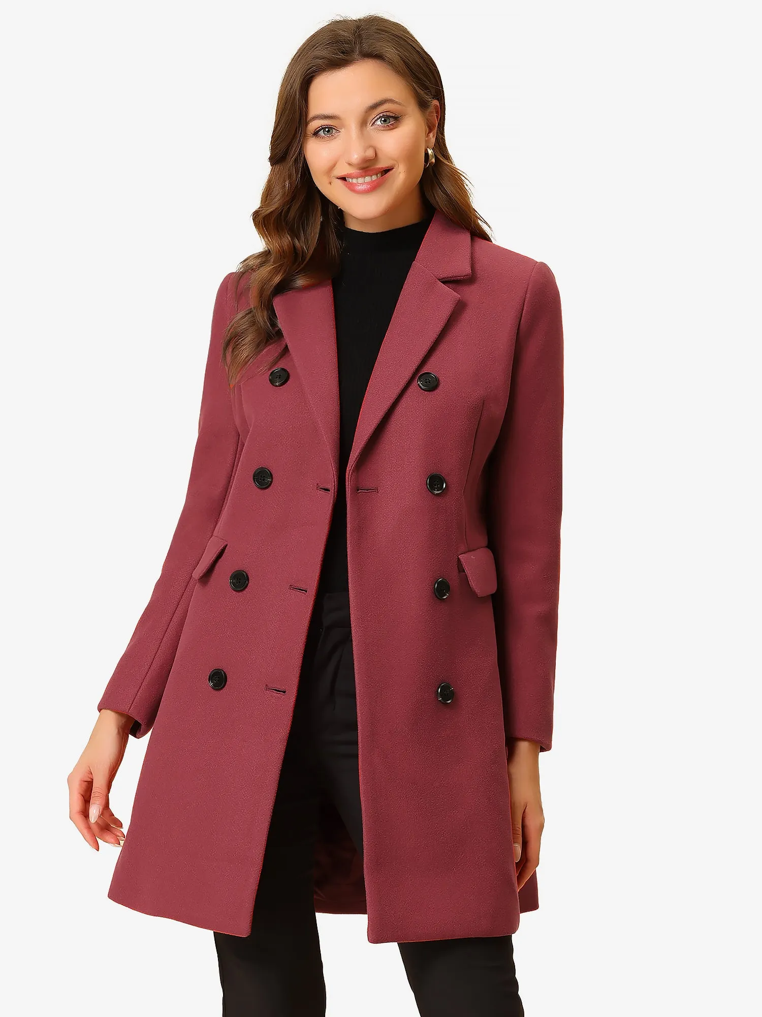 Winter Long Sleeve Notched Lapel Double Breasted Trench Coat