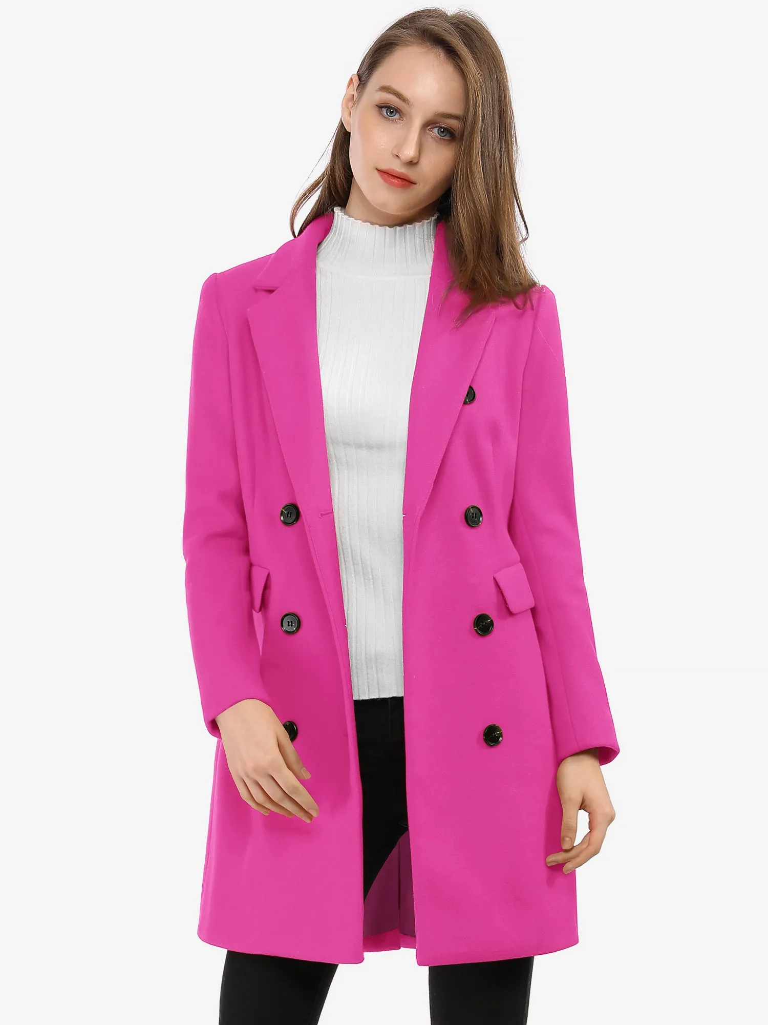 Winter Long Sleeve Notched Lapel Double Breasted Trench Coat