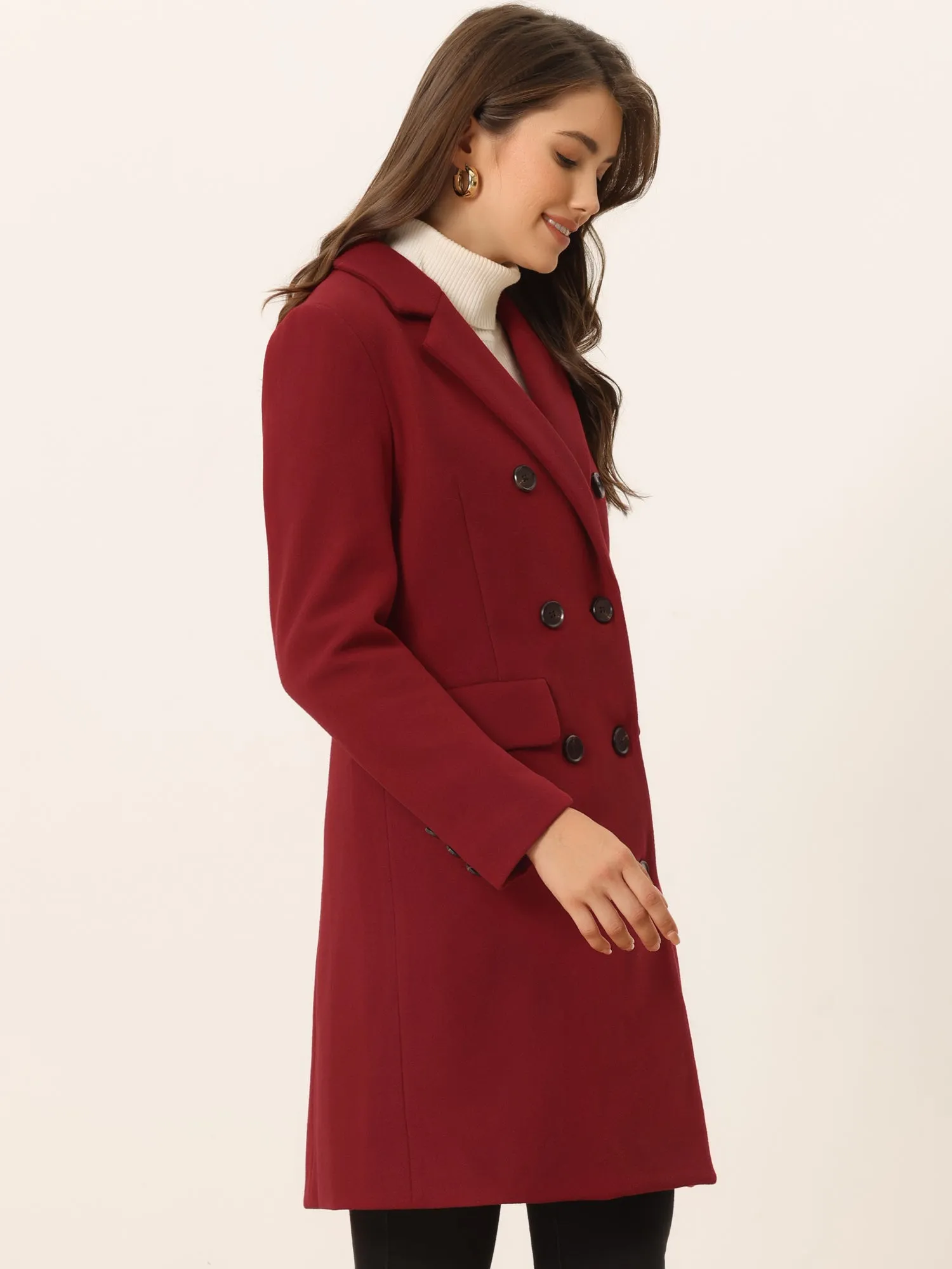 Winter Long Sleeve Notched Lapel Double Breasted Trench Coat