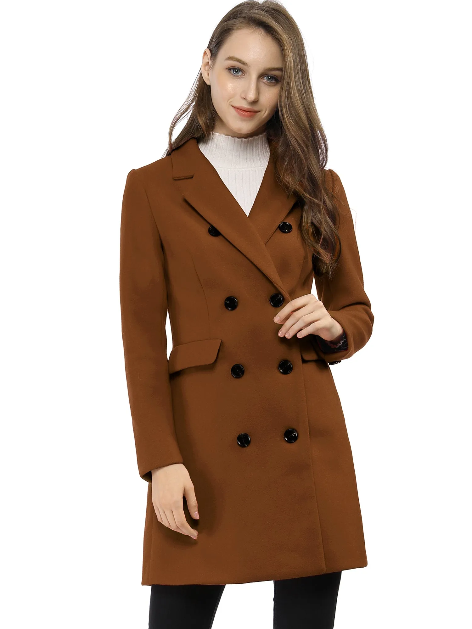 Winter Long Sleeve Notched Lapel Double Breasted Trench Coat