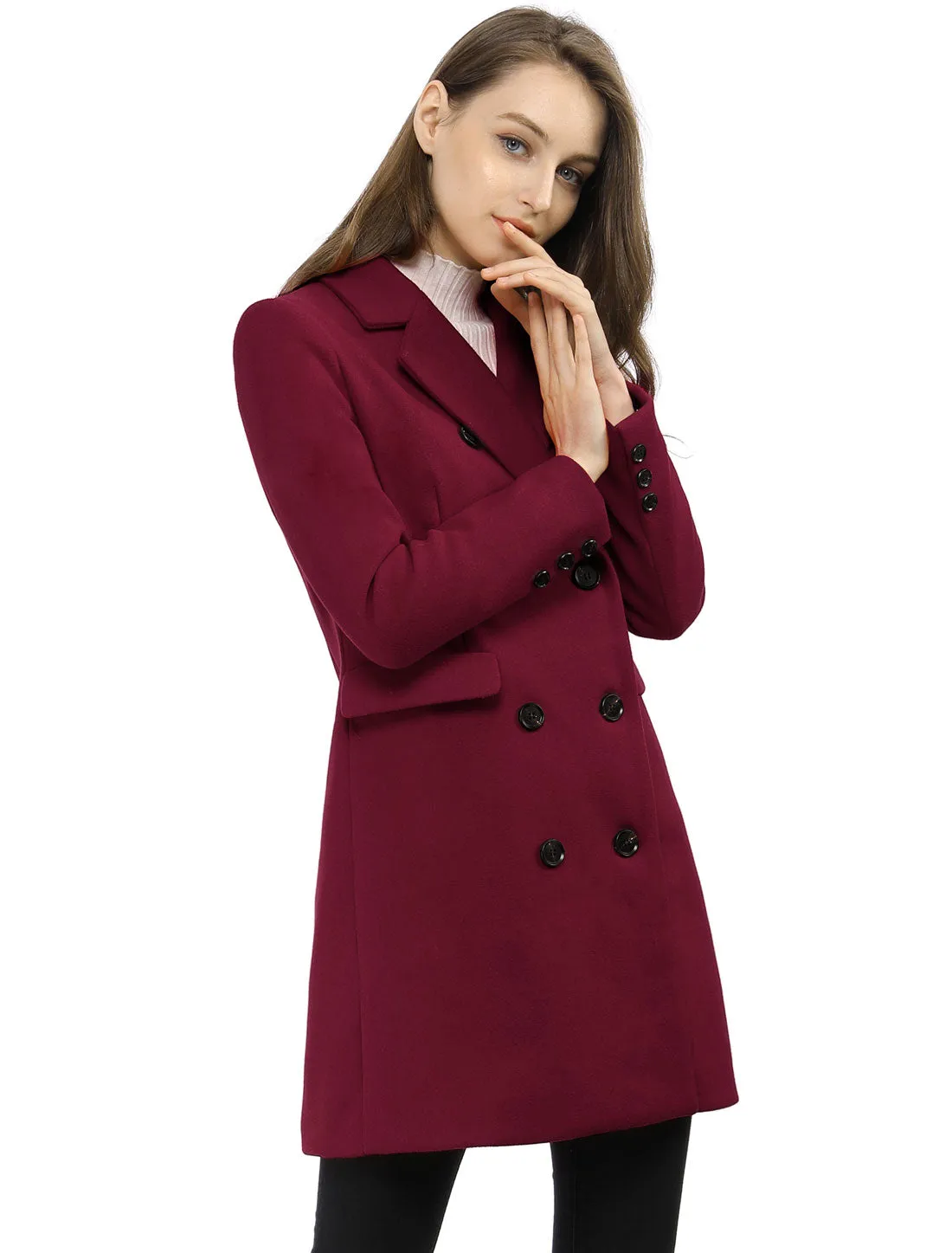 Winter Long Sleeve Notched Lapel Double Breasted Trench Coat