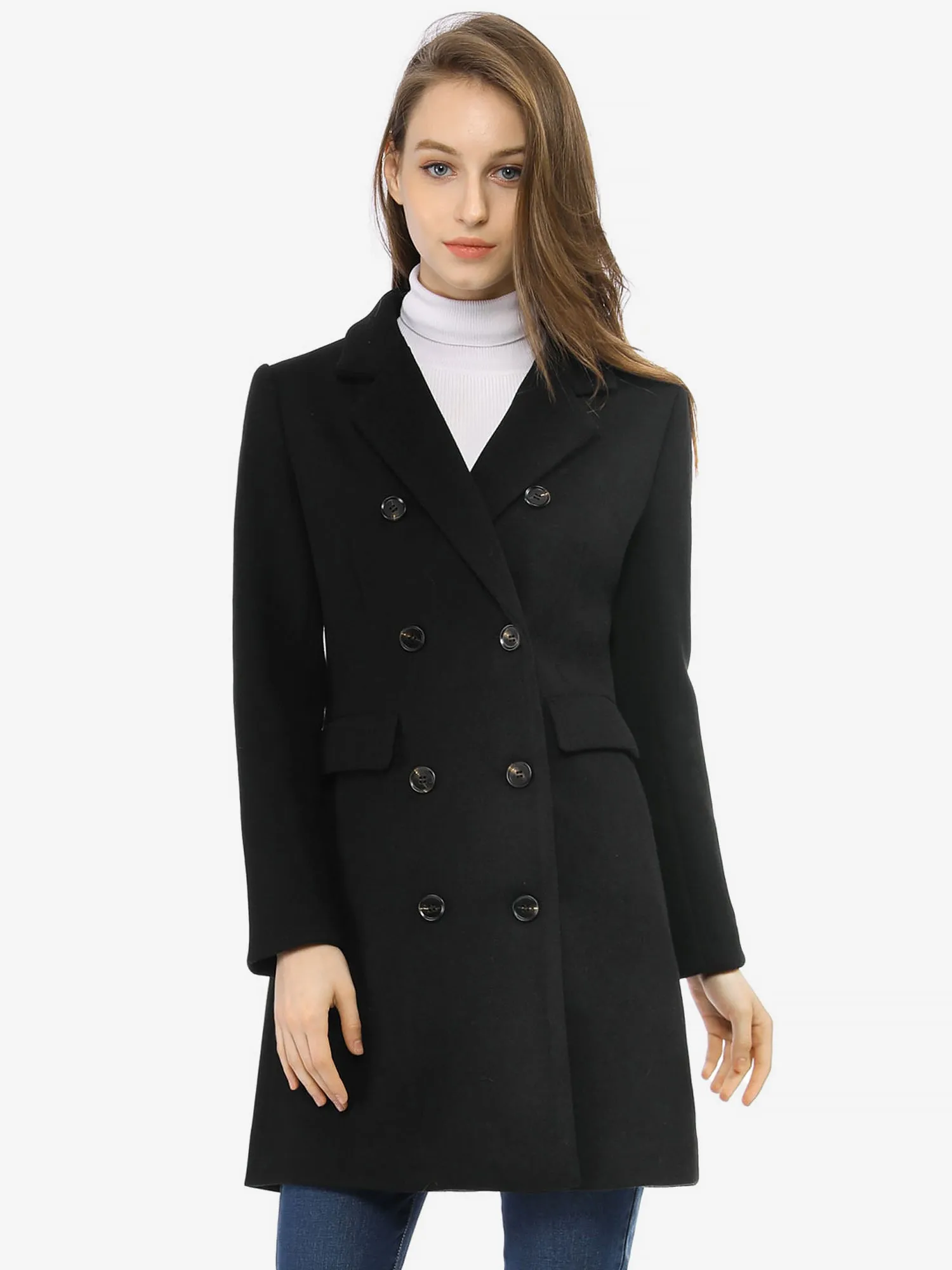 Winter Long Sleeve Notched Lapel Double Breasted Trench Coat