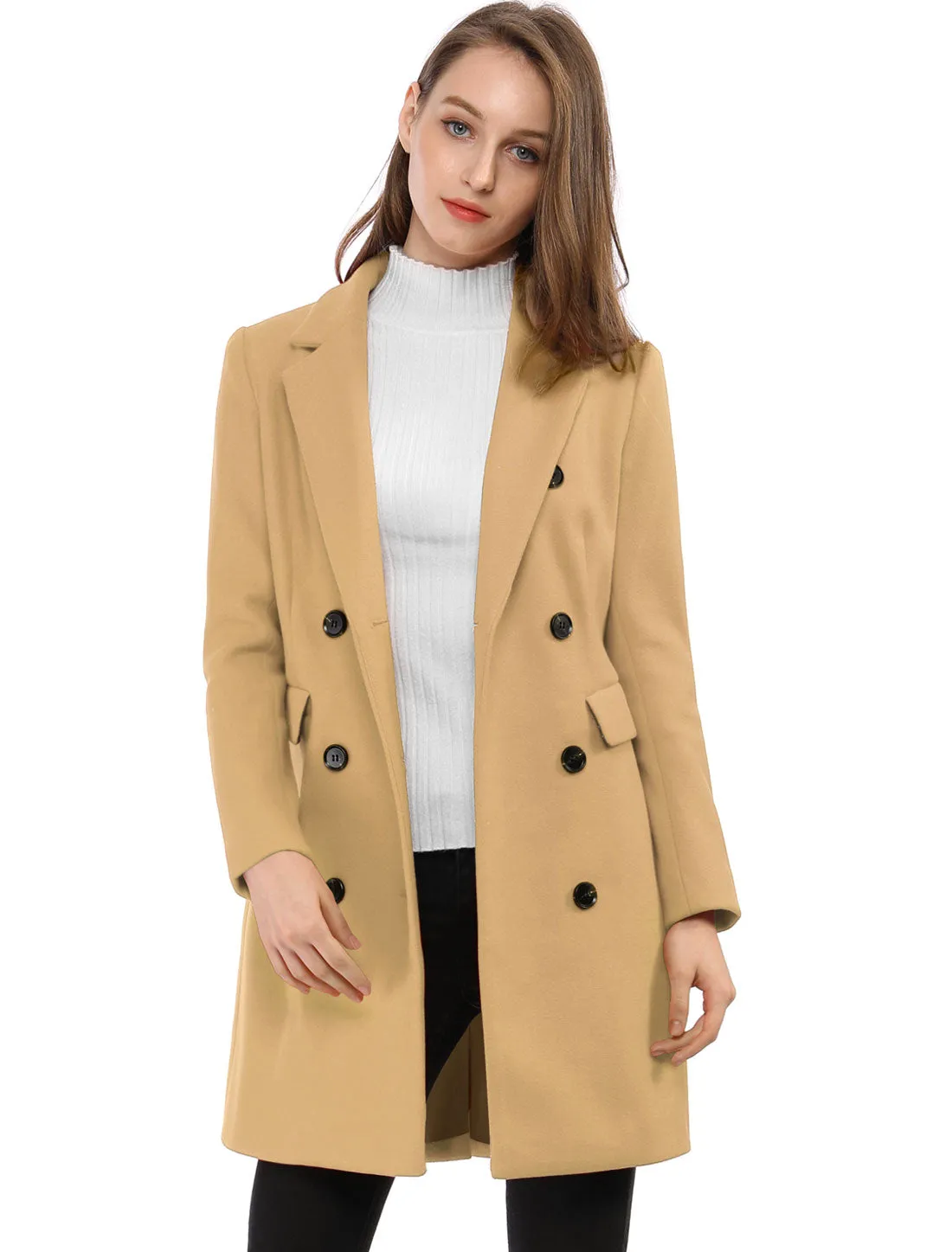 Winter Long Sleeve Notched Lapel Double Breasted Trench Coat