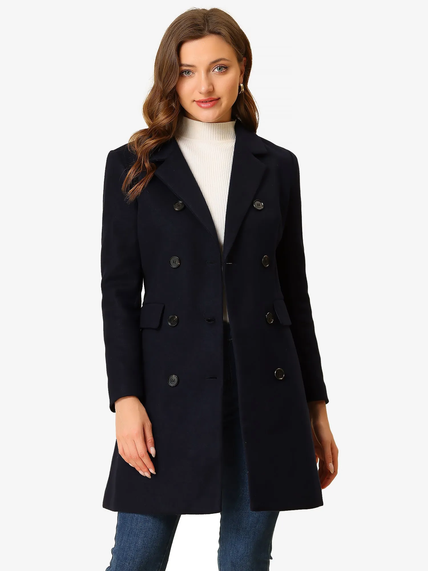 Winter Long Sleeve Notched Lapel Double Breasted Trench Coat