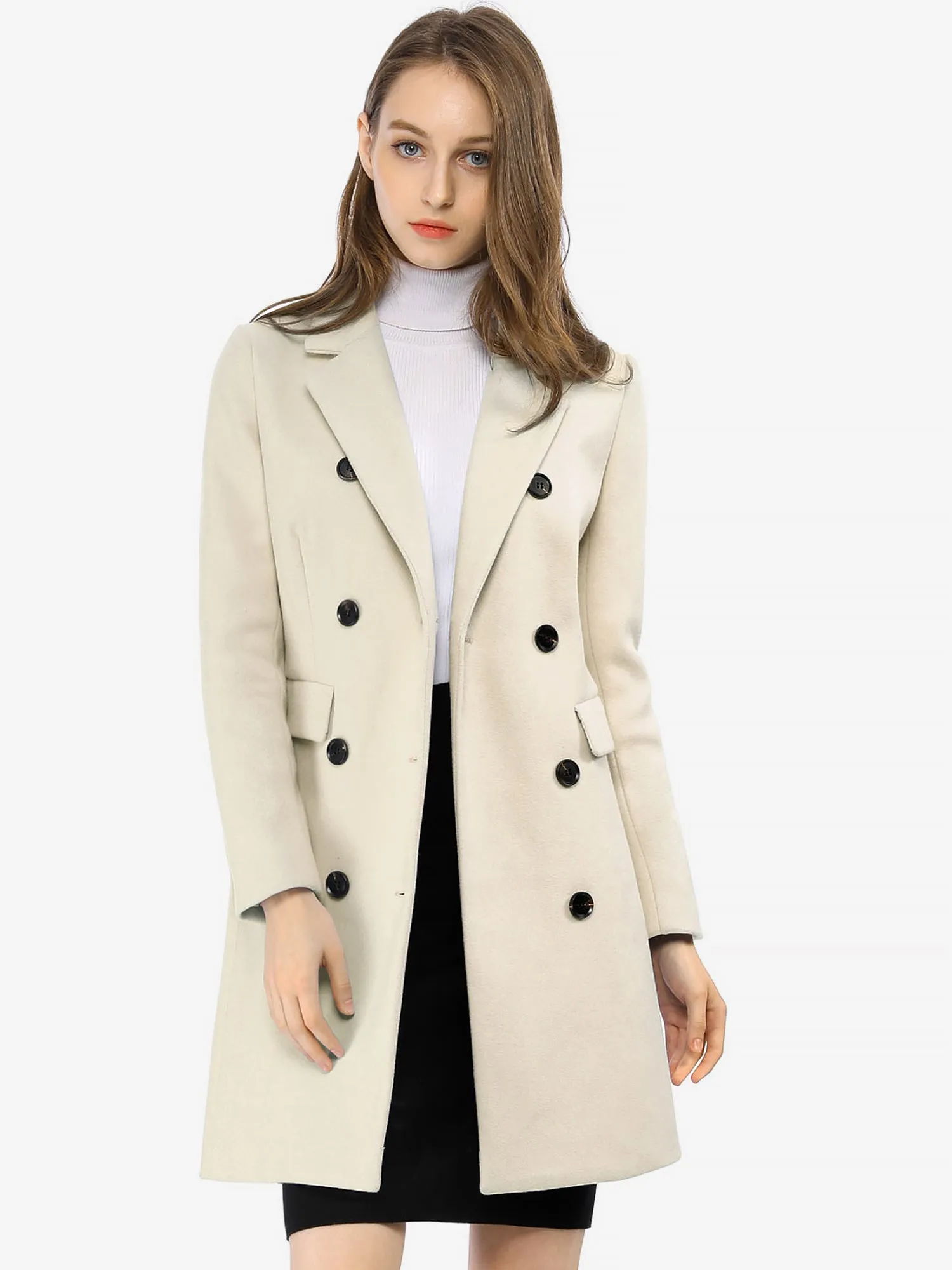 Winter Long Sleeve Notched Lapel Double Breasted Trench Coat