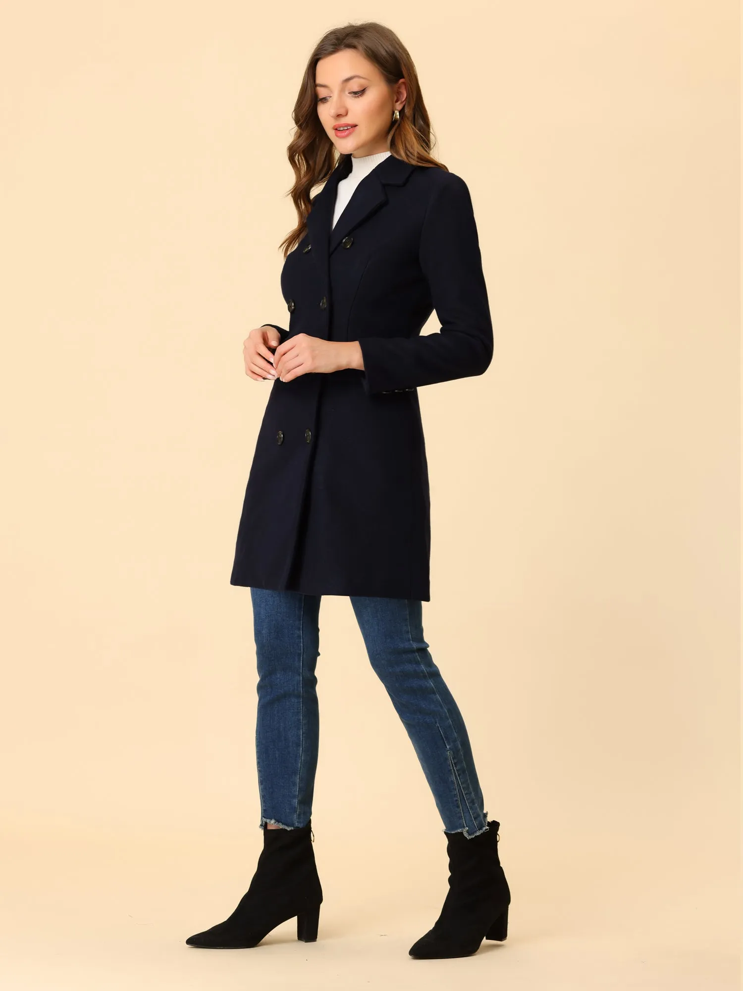 Winter Long Sleeve Notched Lapel Double Breasted Trench Coat