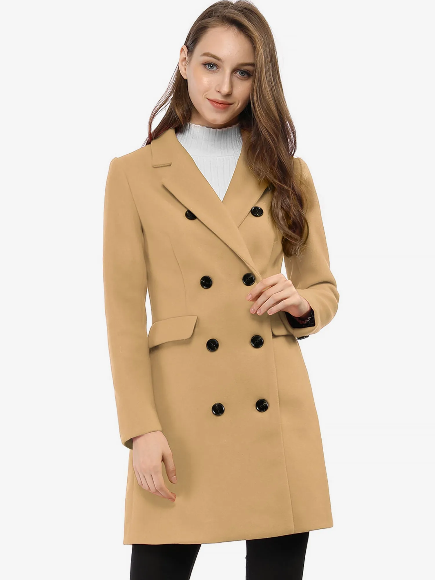 Winter Long Sleeve Notched Lapel Double Breasted Trench Coat