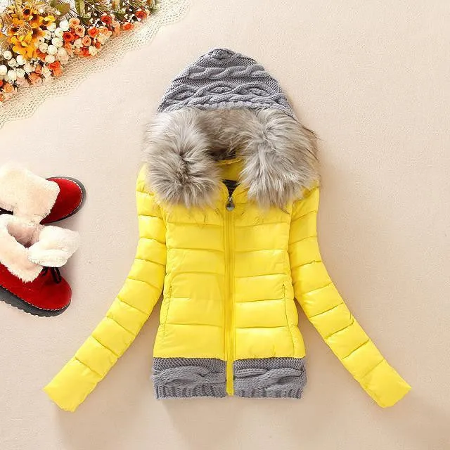 Winter Thickening With a Hood Short Design Wadded Jacket Large Fur Collar Down Jacket Cotton-Padded Fur Collar