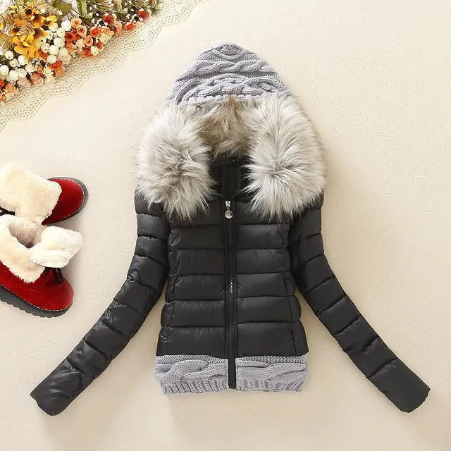 Winter Thickening With a Hood Short Design Wadded Jacket Large Fur Collar Down Jacket Cotton-Padded Fur Collar