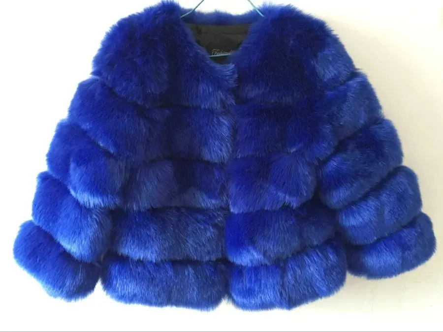 Winter  Women Warm Luxury Fake Fox Fur Coat Short Winter Fur Jacket Outerwear Natural Blue Fox Fur Jacket Outerwear