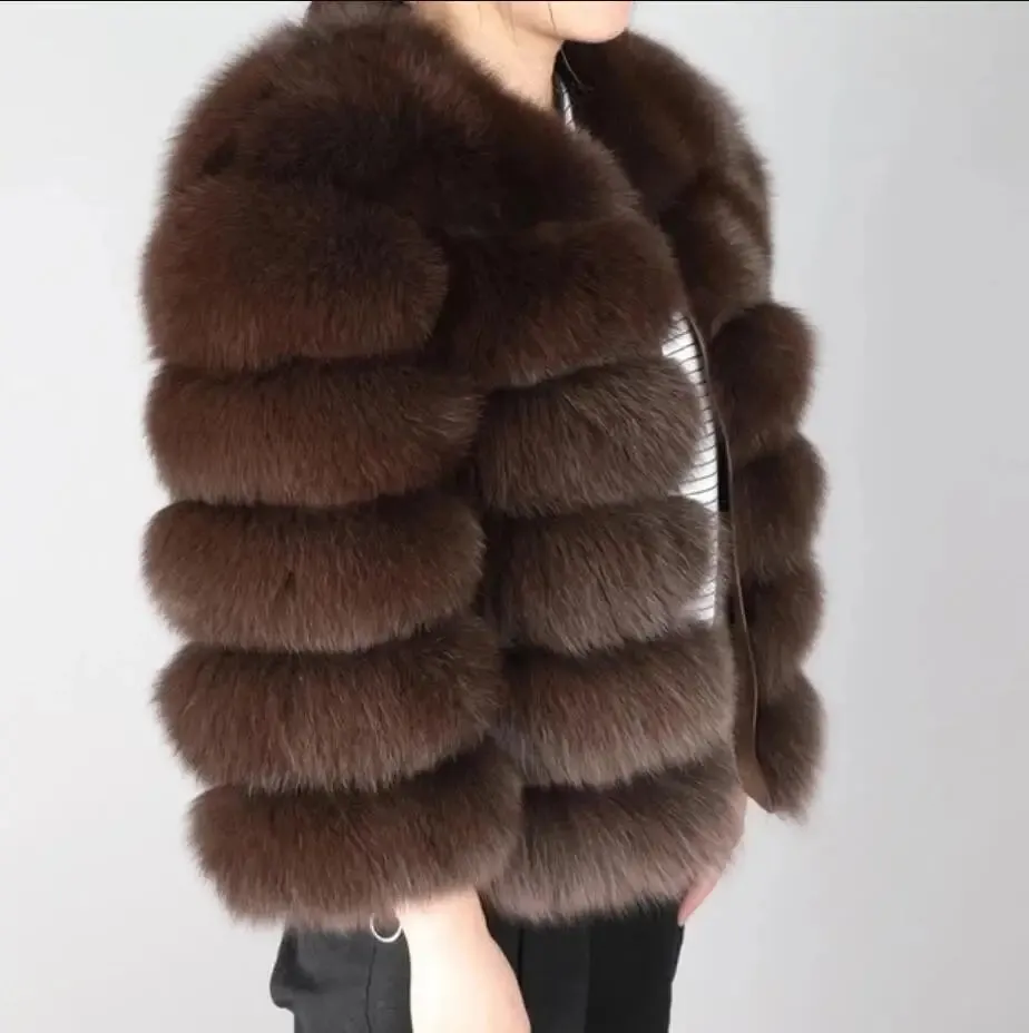 Winter  Women Warm Luxury Fake Fox Fur Coat Short Winter Fur Jacket Outerwear Natural Blue Fox Fur Jacket Outerwear