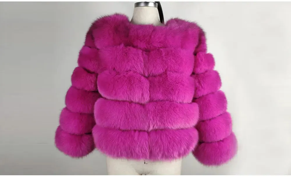 Winter  Women Warm Luxury Fake Fox Fur Coat Short Winter Fur Jacket Outerwear Natural Blue Fox Fur Jacket Outerwear