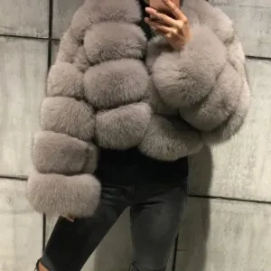 Winter  Women Warm Luxury Fake Fox Fur Coat Short Winter Fur Jacket Outerwear Natural Blue Fox Fur Jacket Outerwear